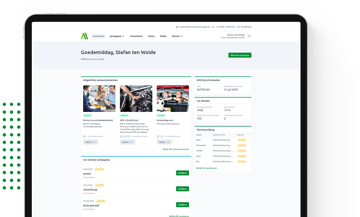 Dashboard van MyMarketingManager